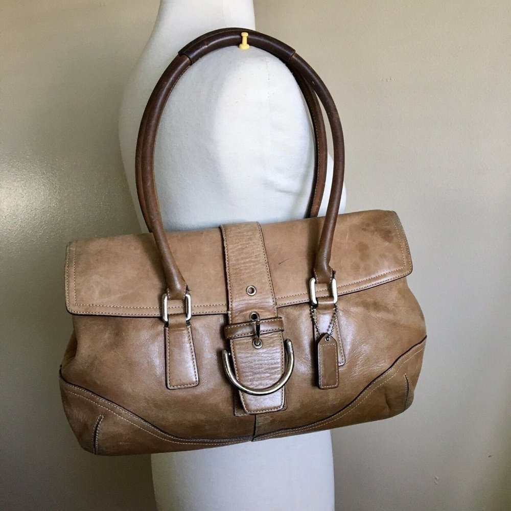 COACH Hampton‎ Soho Light Tan Genuine Leather Satchel Shoulder Bag H3S-9550